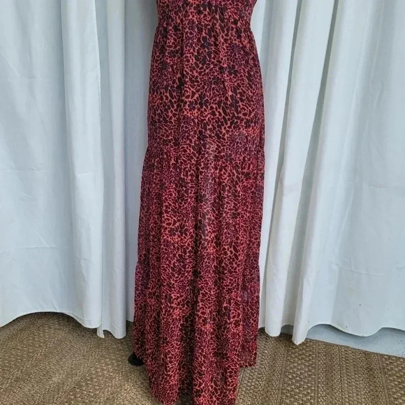 NWT AMERICA and BEYOND Lace-Up Back Red Tiered Sheer Maxi Dress Cover up M - Picture 8 of 11